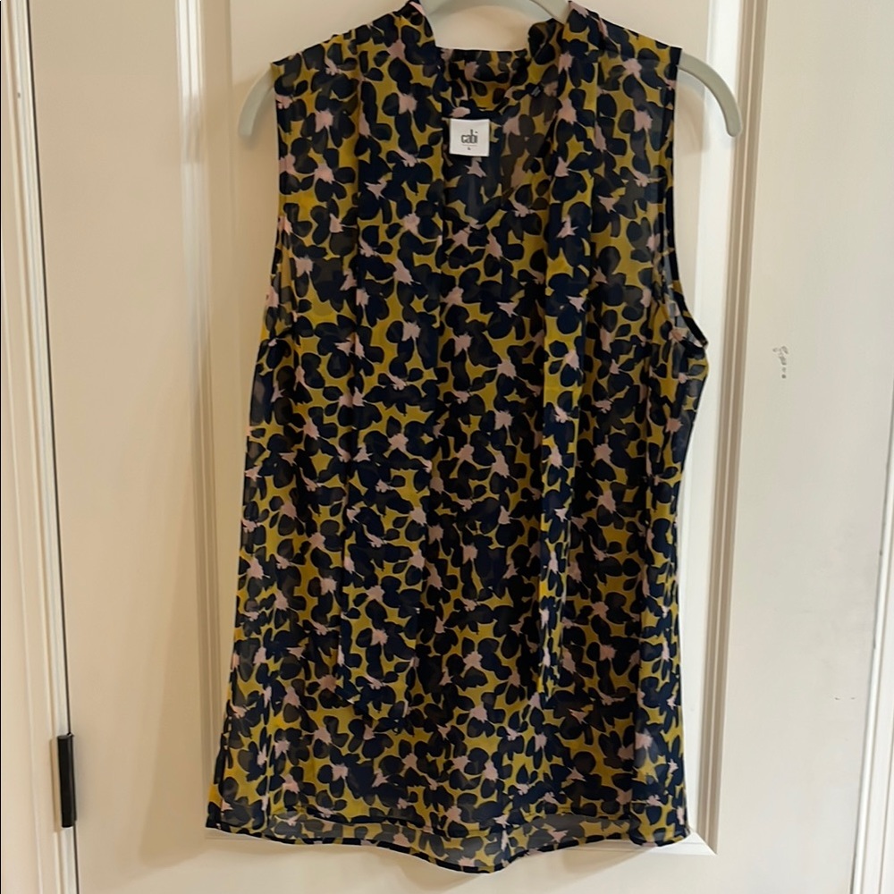 CAbi Women's Sleeveless Leopard Print Top - Navy, pink and Yellow